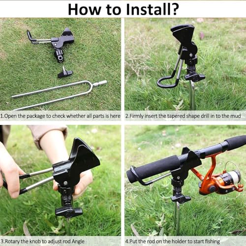Aluminum Bank Fishing Rod Holder with 10 Fishing Bells | Heavy Duty Ground Spike Fish Pole Stand Rack for Shore, Surf, Beach Fishing - Great Fathers Day Gift for Men