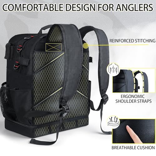 Fishing Backpack with Tackle Boxes,45L Large Tackle Bag with Cooler & Fishing Gear Kit,Waterproof Tackle Backpack for Gift with Fishing Lures, Fishing Pliers,Black - color: Black(with Fishing Gear)