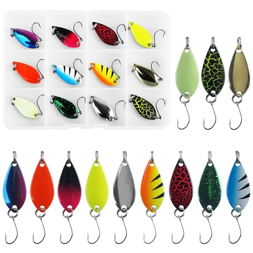 Trout Spoons Fishing Spoon Lure Set Single Hook Trout Lures Hard Metal Trout Baits Mini Fishing Jig Spoon Lures for Perch Char Crappie - color: Type C (12pcs )