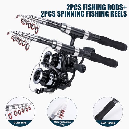 Goture Fishing Rod and Reel Combos-2PCS Telescopic Fishing Pole+2PCS Spinning Reels with Carrier Bag,1.8M-2.7M Telescopic Rod Reel Kit for Starter Travel Saltwater Freshwater,Gifts for Men - color: B1, size: 9 FT