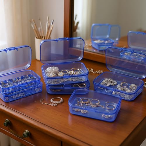 12 Pieces Mini Rectangular Plastic Storage Boxes, Blue, 3.3x2.2x1 inch | Empty Containers, Hinged Lids, For Small Items, Craft Projects - color: Blue, size: 3.3 x 2.2 x 1 in