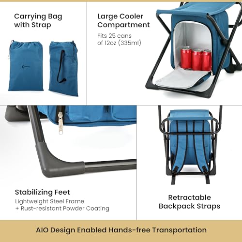 Arrowhead Outdoor Multi-Function 3-in-1 Compact Camp Chair: Backpack, Stool & Insulated Cooler, w/Bottle Holder & Storage Bag, External Pockets, Backrest, Fishing, Hiking, Heavy-Duty, USA-Based | Stool and Insulated Cooler, Bottle Holder and Storage Bag,