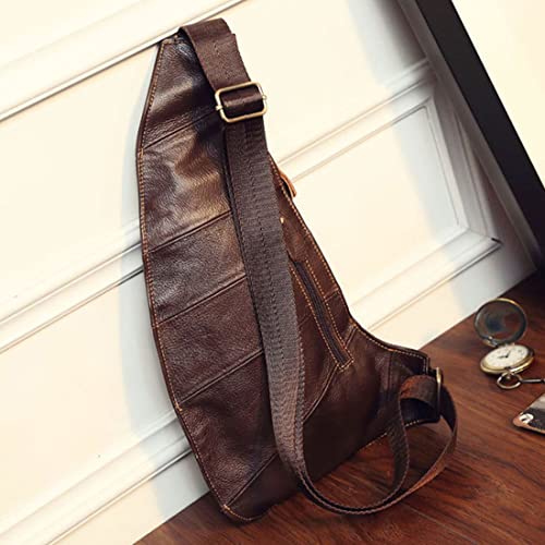Vintage Leather Sling Bag Backpack for Men Crossbody Shoulder Chest DayPack Backpacks - color: #02brown