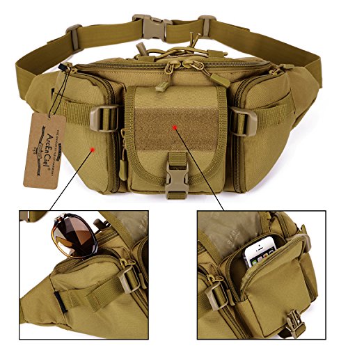 ArcEnCiel Tactical Fanny Pack for Men Women Waist Bag Hip Belt Outdoor Hiking Fishing Bumbag with Patch (Coyote Brown) - color: Coyote Brown