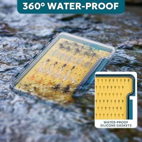 SF 3Pcs Slim Fishing Box Thin Trout Flies Plastic Clear Lid Yellow Silicone Waterproof Fly Fishing Box Large - style: Large-3PCS