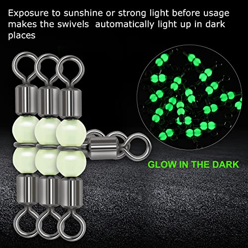 Goture Fishing Swivels, 3 Way Swivels Fishing Tackle, T Shape Cross Line Rolling Swivels with Luminous Beads Saltwater Freshwater,Three Way Fishing Swivels Barrel Swivels for Catfish Rig Surf Rig - color: C:30pcs 3 Way Fishing Swivels-Luminous, size: 10*1