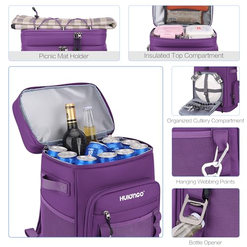 Hulongo Large Waterproof Insulated Cooler Backpack for Men & Women, Leak Proof Cooler Backpack for Camping, Beach, Fishing, Picnic, Travel, Outdoor, 30L, 48Cans - color: Purple