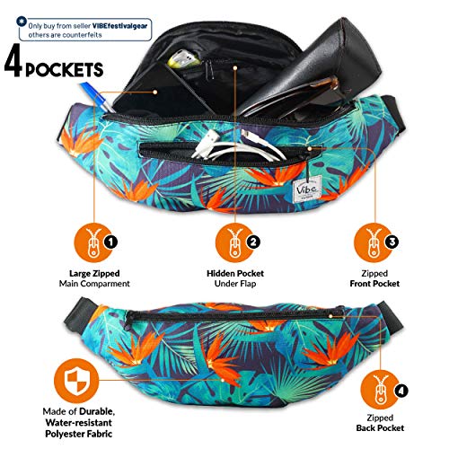 Vibe Festival Gear Rave Fanny Pack for Women Men – Festival, 4 Pockets, Adjustable Strap, Cute Waist Bag, Crossbody Belt Bag, Hiking, Running, Cycling - color: Hawaii, size: Fits Most