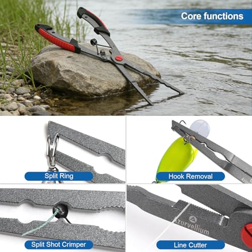 Fishing Pliers – Teflon Coated Stainless Steel Long Nose Hook Remover | Braid Line Cutter, Split Ring Pliers, Non-Slip Grip | Saltwater & Freshwater Fishing Tool