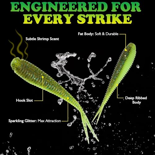 LUCKYFISHING Soft Plastic Baits 20PCS/30PCS/40PCS Forked Tail Fishing Soft Bait for Bass Walleye Trout Crappie Lures 3in/3.5in/4in - color: Green Flash, size: 3in-40pcs