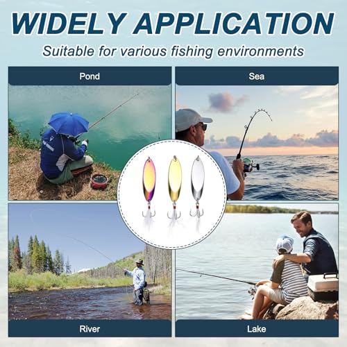 Fishing Spoons Lures, Metal Saltwater Treble Trout Lures Jigging Spoon with Treble Hooks Spinner Baits for Freshwater - color: Silver, size: 18g / 3/5oz