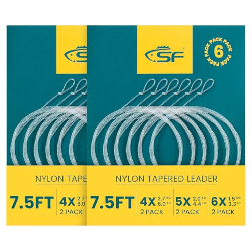 SF Pre-Tied Loop Fly Fishing Tapered Leader Nylon Clear Trout Freshwater Saltwater Bonefish Permit Bass Salmon Steelhead 7.5FT 9FT 10FT 12FT 15FT 0X 1X 2X 3X 4X 5X 6X 7X - size: 7.5FT-4X(4)5X(4)6X(4), style: Freshwater Knotted 12-pack