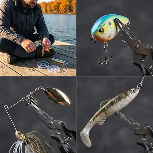 350pcs Flattened Split Rings Kit: 7-Sizes High Strength Steel Fishing Split Rings with Plier Set for Saltwater Lure Hook Connector - color: Black
