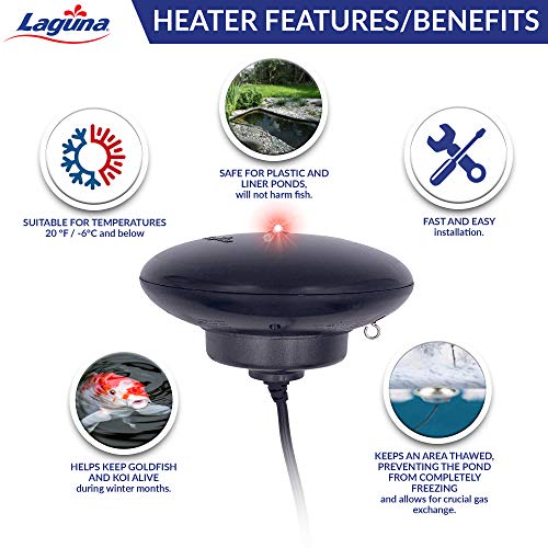 Laguna PowerHeat 315-Watt Floating Pond Heater for Outdoor Ponds with Fish – Thermostat-Controlled De-Icer with LED Indicator, Safe for Plastic & Liner Ponds, 22 ft Cord - size: 315 Watts