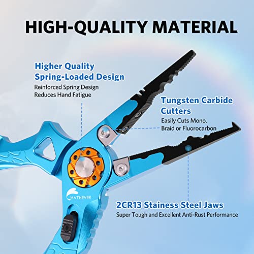 Saltwater Fishing Pliers, Split Ring Pliers for Fishing with Safety Lock, Fish Pliers with Sheath and Lanyard, Fishing Gifts for Men - color: A-blue