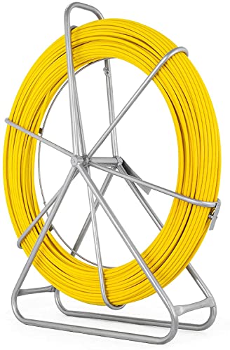 Fish Tape Fiberglass, 656FT 1/4in Duct Rodder Fish Tape Wire Puller, Cable Running Rod with Steel Reel Stand, Min Bending Radius 13 inch/330 mm Fishing Tools for Walls & Electrical Conduit