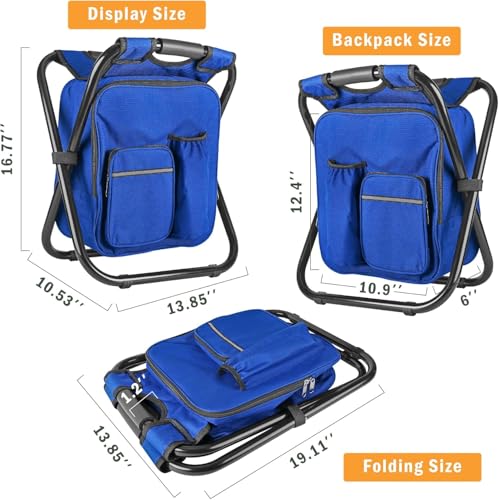 Kikerike Backpack Stool Cooler Chair Heavy Duty 300 LBS Max Load Portable Lightweight Stool Backpack Folding Fishing Cooler Seat for Camping Hunting Fishing - Dark Blue - color: Dark Blue