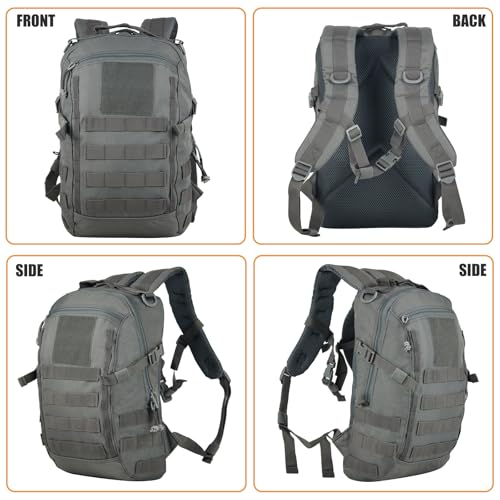 Small Tactical Hiking Backpack, 12L MOLLE Bookbag Daypack for Travel | MOLLE webbing expands carry options;compact,lightweight design fits hiking,school,camping,travel and daily use - color: Grey