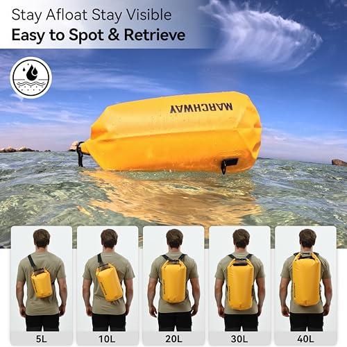 MARCHWAY Floating Waterproof Dry Bag Backpack 5L/10L/20L/30L/40L, Roll Top Sack Keeps Gear Dry for Kayaking, Rafting, Boating, Swimming, Camping, Hiking, Beach, Fishing - color: Deep Yellow, size: 5L