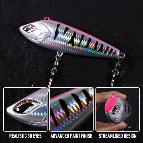 Alwonder High Speed Trolling Lures Up to 17 Knots Saltwater Fishing Lures Sinking Hard Baits 6-3/4”/7.5oz with Heavy-Duty 7/0 Hook Deep Diving Jerkbait Fishing Plug Offshore Lure for Marlin Tuna Wahoo - color: Pink Silver Mackerel