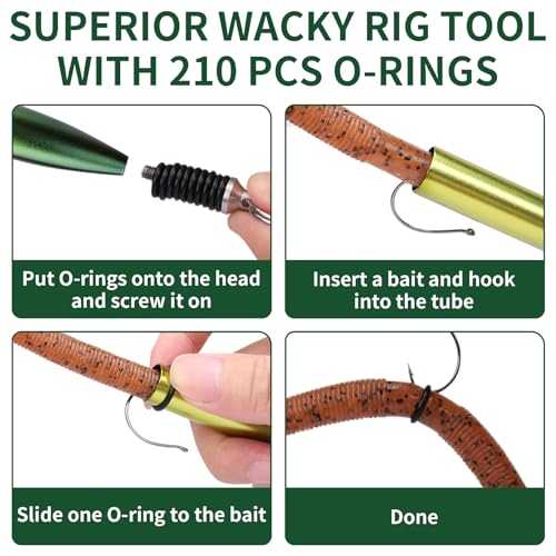 TRUSCEND Gradient Fishing Wacky Rig Tool with Silicone O Rings 210Pcs for 3"-4" and 5"-7" Fishing Worm Lures, Ultra-Smooth Downriggers Tube for Easy Installation and Great Protection of Stick Bait N1 - color: Gradient Green