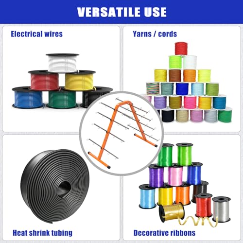 Kipika Portable Wire Spool Rack - Heavy-Duty Steel Cable Dispenser with 8 Adjustable Rods, Spool Rack Holder for Efficient Storage & Dispensing, 8" Max Capacity, Orange - color: A - Orange Wire Spool Rack (8 Rods)