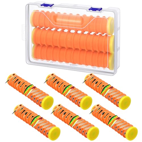 6 Pcs Fishing Leader Holder 6 Pack with Storage Box 72 Slot Snell Hook Organizer Anti-Tangle Rig Keeper for Walleye Catfish Bass Trout - color: Orange