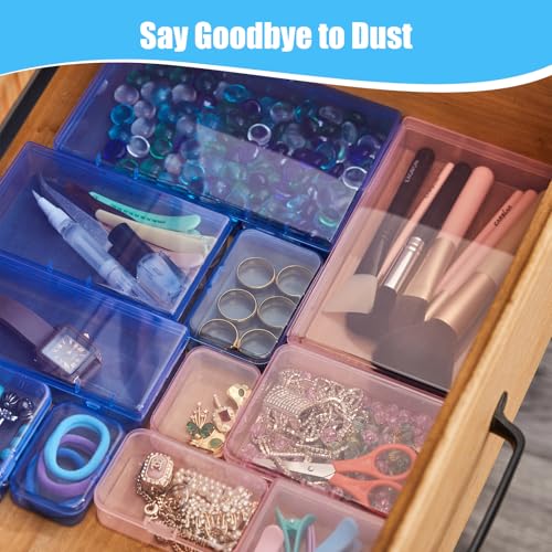 Goodma 8 Pieces Rectangular Plastic Organizer Storage Box, Blue | 135 x 80 x 30 mm, Hinged Lids, Empty Mini Containers, For Small Items and Craft Projects - color: Blue, size: 135 x 80 x 30 mm