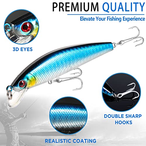 PLUSINNO 353/404 PCS Fishing Lures, Upgrade Fishing Tackle Box with Tackle Included, Crankbaits, Hooks, Weights, Other Accessories, Fishing Lure Bait Gear Equipment Kit Gift for Men Freshwater Bass - color: 353 Pcs Fishing Tackle Kit