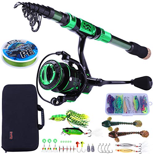 Sougayilang Fishing Rod and Reel Set Carbon Fiber Telescopic Fishing Rod 12+1BB Spinning Reel with Carry Case for Saltwater Freshwater - color: green, size: 7.87 ft - 3000