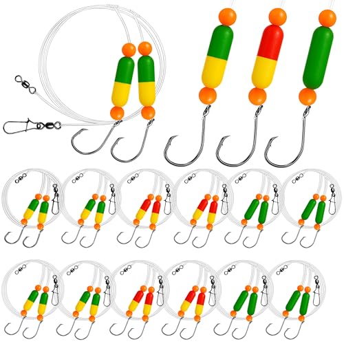 Pompano Rig Saltwater Surf Fishing Rigs – Double Drop Leader Rigs with Hooks, Floats, Beads & Snap – Easy Pre-Tied Terminal Tackle for Pompano, Whiting, Redfish - color: Assorted Colors–A, size: 12 Pack