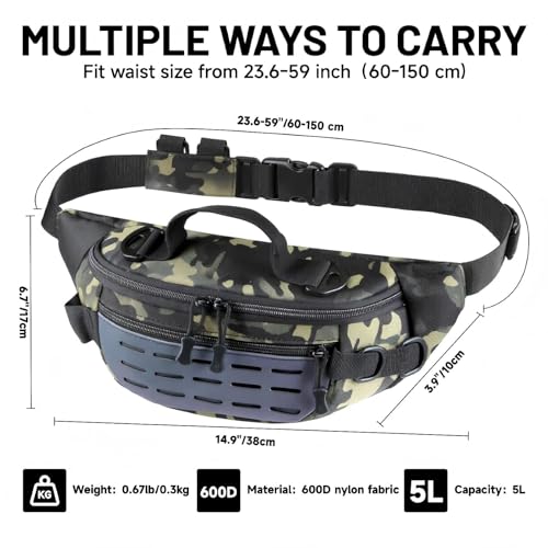 Outdoor Fanny Pack, Large Capacity Hiking Waist Packs with Adjustable Belt & Reflective Strip,good for Travel,Finshing,Running, Cycling (Dark Camo) - color: Dark Camo