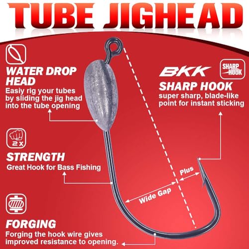 XFISHMAN-Tube-Jig-Heads-for-Bass-Fishing-Tube-Bait-Hooks 1/16oz 1/8oz 3/16oz 1/4oz (12-Pack) - color: 3/0 Hooks, size: 1/4oz(12-Pack)