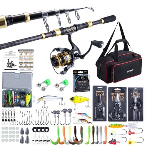 Goture Fishing Rod and Reel Combos, 1.8M-2.7M Carbon Fiber Telescopic Fishing Pole with Spinning Reel, Lures Set, 900D Carrier Bag, Travel Full Kit for Freshwater Saltwater, Beginners & Anglers - color: B1:Fishing Kit with Carrier Bag, size: 6FT/1.8M