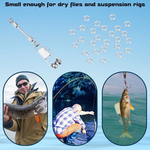 RoundFunny 100 Pcs Fly Fishing Tippet Rings 10 Lightweight Tippet Rings on a Clip Fly Fishing Trout Line Leaders Connectors 2mm 25lb