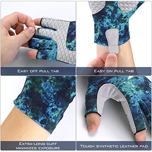 KastKing La Sal Fishing Gloves UPF50+ Sun Gloves UV Protection Fingerless Gloves Men Women for Outdoor, Kayaking, Rowing, Paddling, Canoeing, Hunting - color: F: Boulder Camo Aquarius, size: Large-X-Large