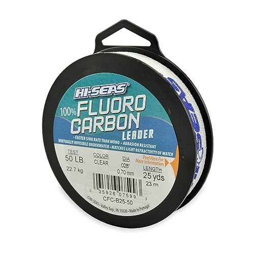 HI-SEAS 100% FLUOROCARBON Fishing LINE Leader - Clear Invisible Leader UNDETECTABLE to Fish, Fast Sinking 6LB-400LB - style: 0.028 in / 0.70 Mm, 50 Lb, 25 Yd