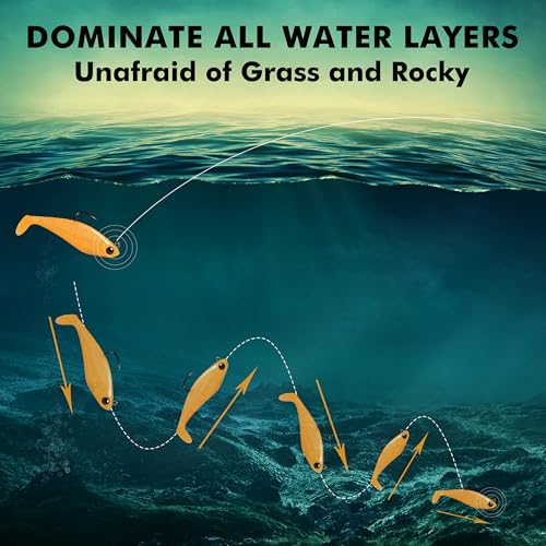 Pre-Rigged Soft Fishing Lures with Weedless Hook, Lifelike Paddle Tail Swimbaits for Bass Fishing, Freshwater & Saltwater Curly Type Tail Soft Plastic Baits for Bass, Pike, Trout, and Walleye. - color: A1-2.75"-0.4oz