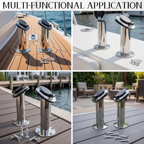 2 Pcs Boat Stainless Steel Fishing Rod Holder 30 Degree with PVC Cap 10 Pcs Kayak Pad Eyes with Screws Rigging Kit Kayak Fishing Accessory Pad Eye Kit