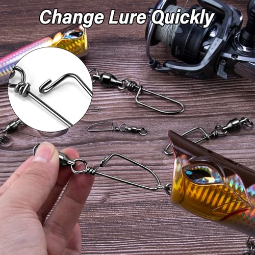 Alwonder 20-Pack Ball Bearing Swivels with Snaps, Fishing Snap Swivels Fishing Tackle Saltwater Freshwater Coastlock Snaps Barrel Swivel Leader Connector Downrigger Planer Release Clips - size: #7-246lb