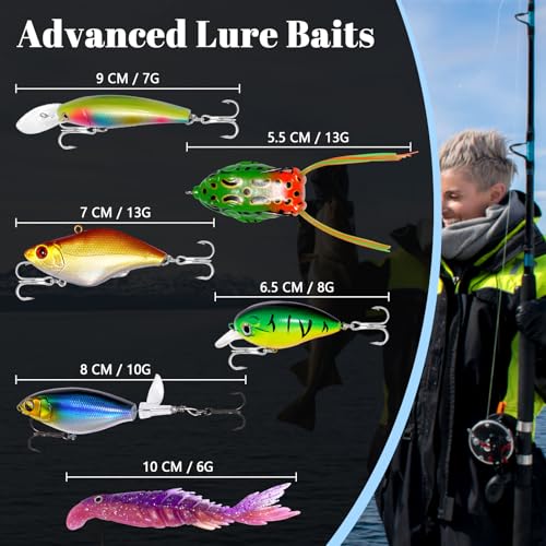 FONMANG Fishing Lures - Tackle Box with Tackle Included, Fishing Kit with VIBs, Frogs, Minnows, Soft Baits, Hooks & Weights Accessories, Freshwater Lure Kit for Bass Walleye Trout - color: F4-153pcs Fishing Lure Kit