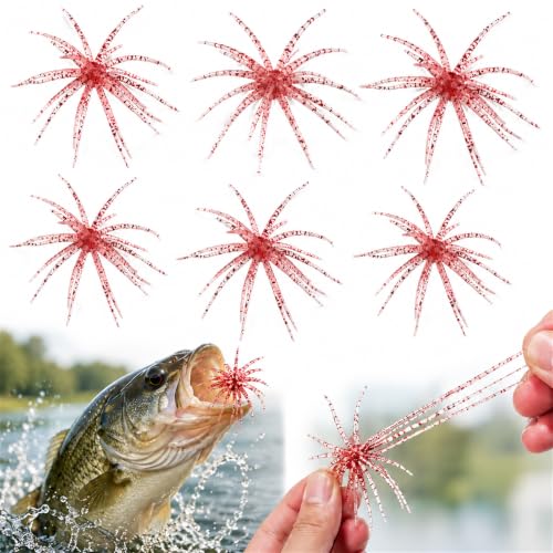 6Pcs Sea Urchin Bait, Realistic Fuzzy Dice Fishing Lure for Bass & Perch, Floating TPR Swimbait with Reflective Stars, 6 Colors Artificial Worm Bait for Saltwater & Freshwater - color: E, size: 2.76"