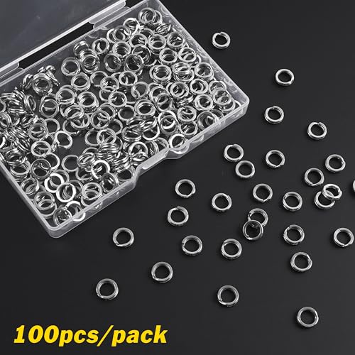 SILANON Fishing Split Rings Stainless Steel Lure Rings Flattened Hyber Wire Split Rings for Fishing Lures Solid Snap Rings Saltwater Terminal Tackle Connector 22-145LB 100pcs - size: 7.5mm-100pcs