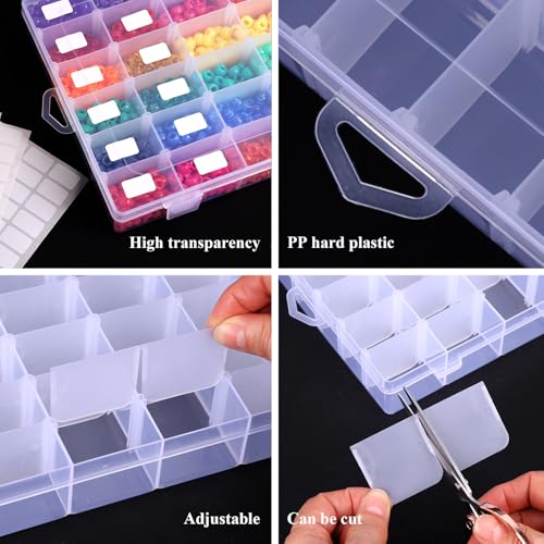 OUTUXED 8 Pack 36 Grids Clear Plastic Storage Boxes with Adjustable Dividers, Beads Storage Containers, Jewelry and DIY Crafts Organization, Screw & Hardware Sorting with 10 Label Stickers - color: 8 Pack
