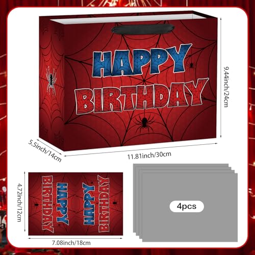 Hooqict Spider Gift Bag Happy Birthday Gift Wrapping Bag with Handles, Tissue Paper, Greeting Card for Kids Boys Teens Men Goodie Candy Treat Gift Box Spider Web Birthday Party Favors - color: Spider