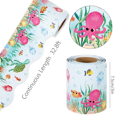Whaline 32.8 Ft Summer Under The Sea Bulletin Board Borders Ocean Creature Die-Cut Rolled Border Trim for School Classroom Office Chalkboard Decoration - style: Ocean Creature