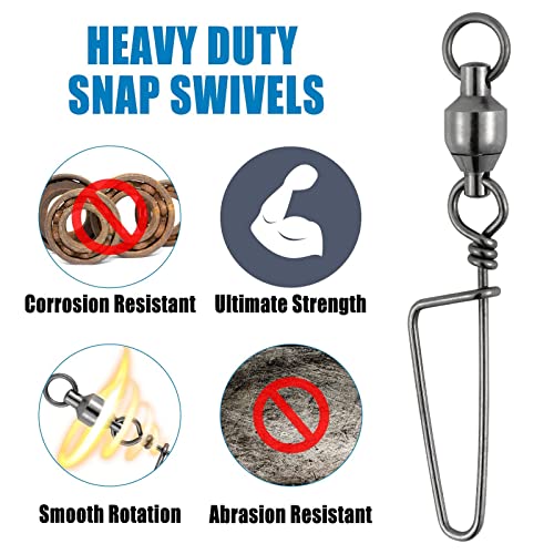 Dr.Fish Fishing Snap Swivels Ball Bearing Swivels Fishing Tackle Saltwater & Freshwater Coast-Lock Lure Snap Clips Terminal Tackle Line Leader Connector Accessories - size: #0-26LB(1.06")