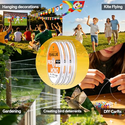 Monofilament Fishing Line with Knot Guide Card, Tangle-Free Snap Ring for No More Mess, Low Memory Smooth Casting Nylon Mono String, 15/20/30/50/80LB, 220-1050 Yards - color: Clear, size: 20LB 480Yards