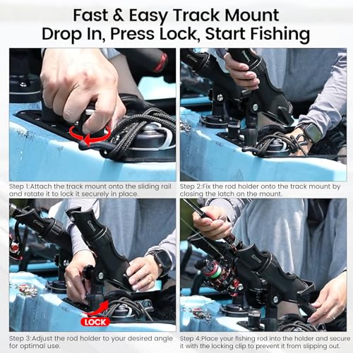 HITORHIKE Kayak Track Mount Fishing Rod Holder, Heavy Duty Adjustable Fishing Pole Holders with Quick-Lock Bases for Kayaks, Canoes & Small Boats - style: Track Mount Fishing Rod Holder 2-pack