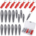 19/21/42 Piece Snap Weight Kit Trolling System Include Trolling Weights Red Clips Bullet/Fish Shape Fishing Weights for Walleye Saltwater Freshwater Fishing
